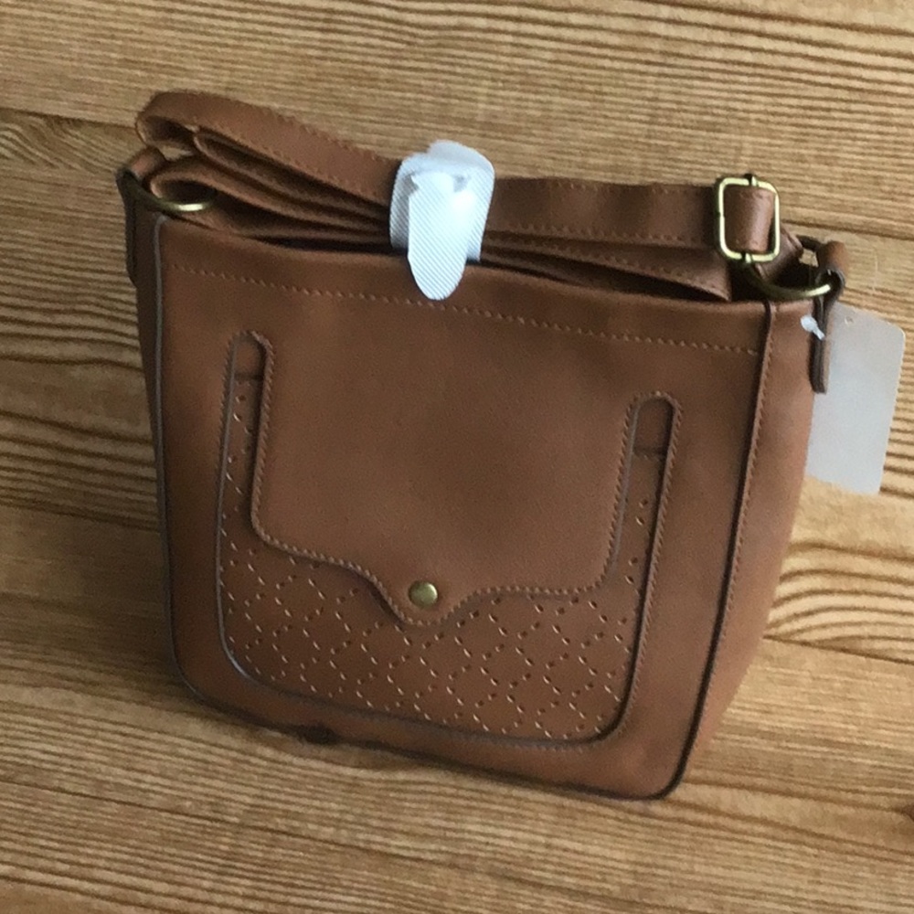 NWT Light Brown Handbag with Quilted front pocket Crossbody